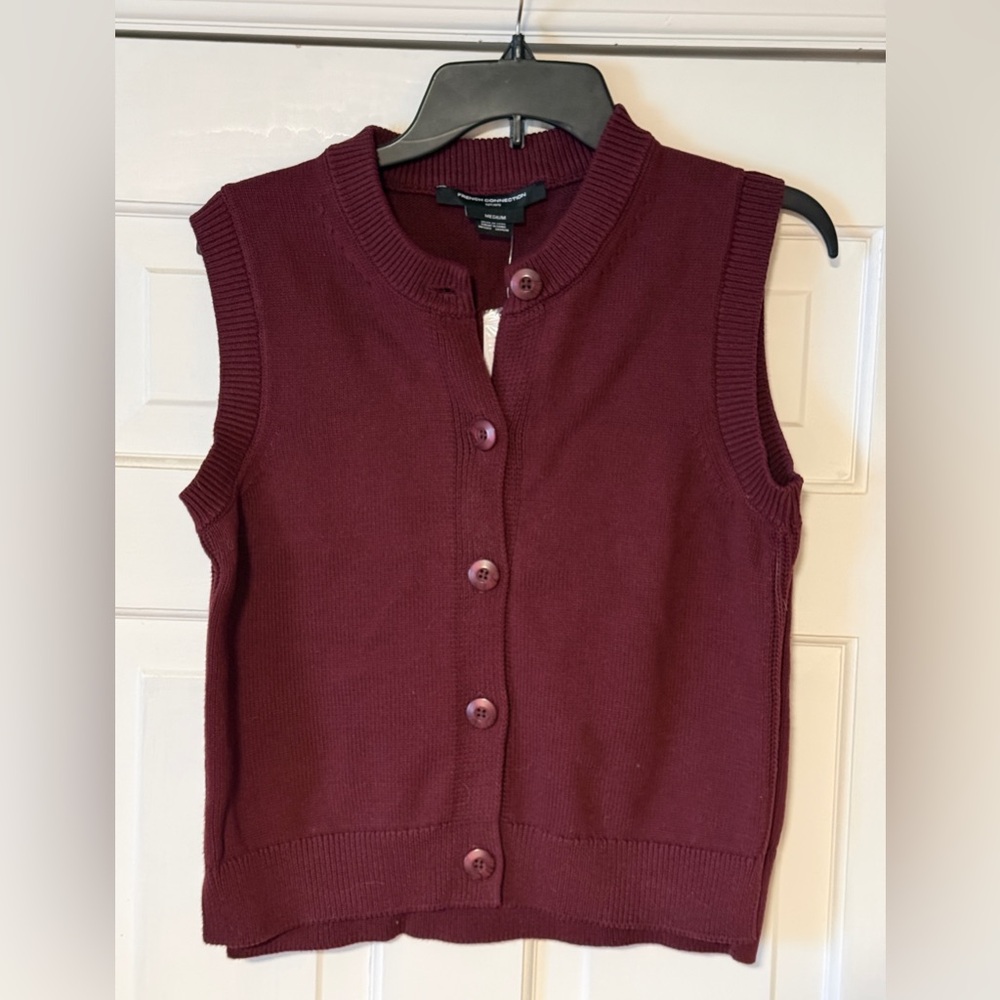 French Connection Burgundy Button-Up Sweater Vest